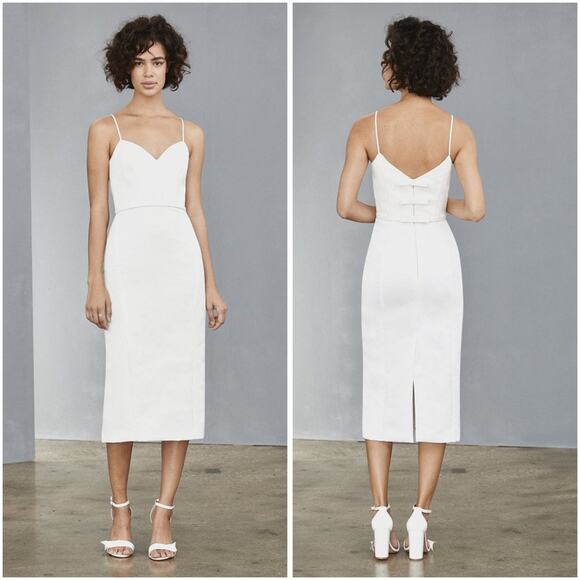 Amsale BHLDN Bridal Faille Galande Bow Midi Dress LW139 - Picture 2 of 8